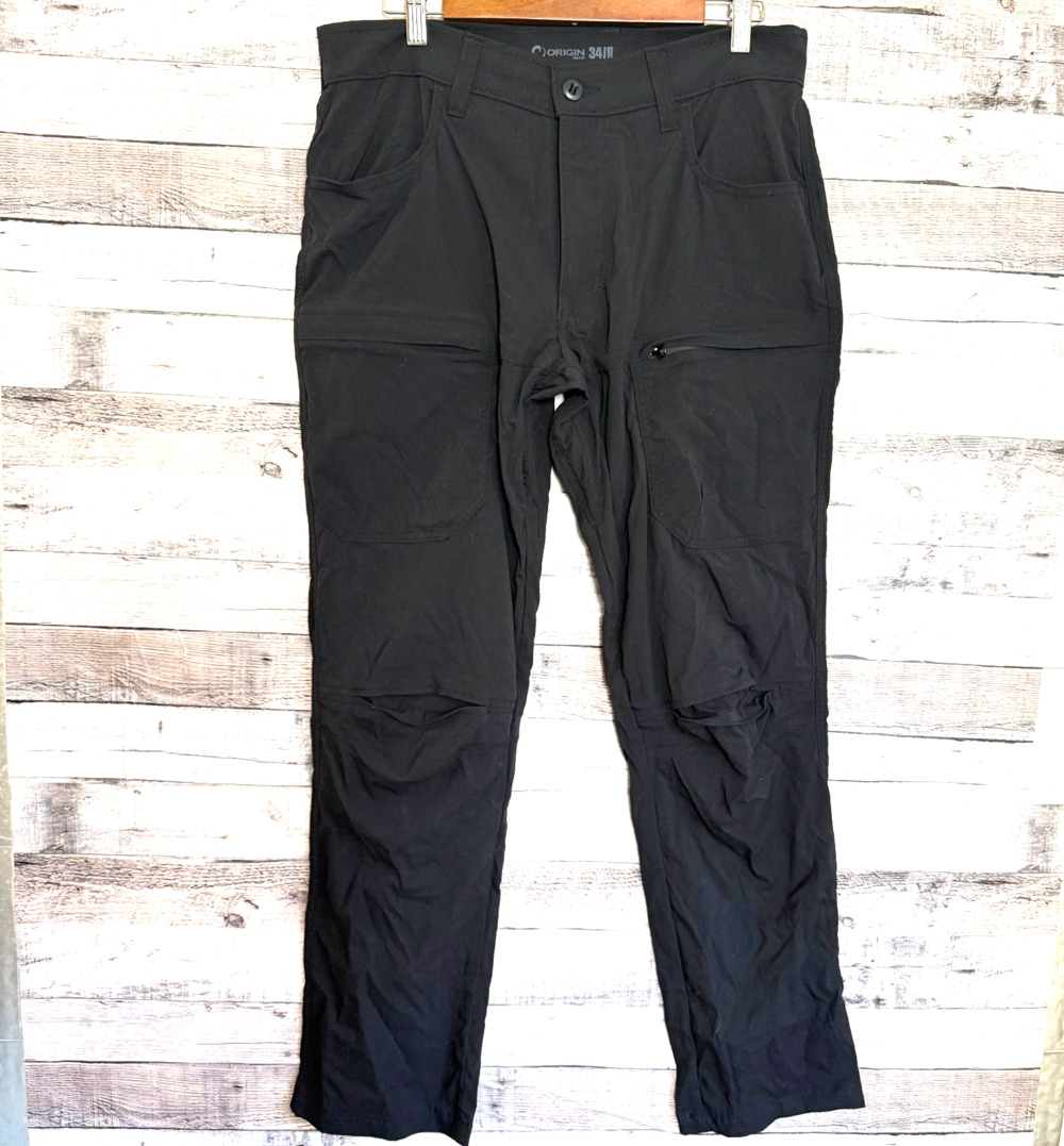 Origin USA GTFO Travel Pants Mens 34x32 Black Nyloc Stretch Cargo WaterResistant
